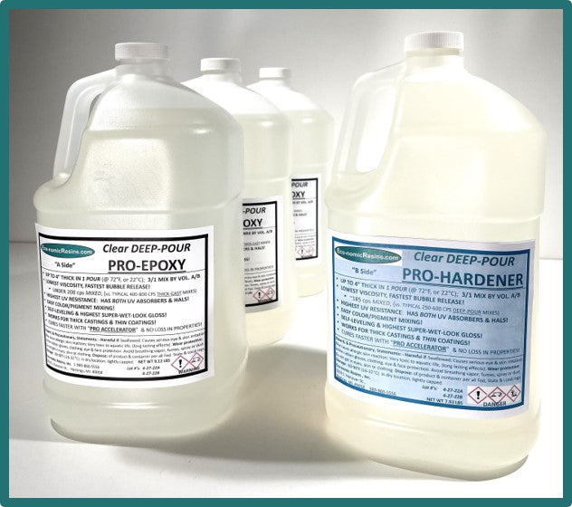 a. 4 Gallon Clear Deep-Pour Resin Kit: 3 gal. PRO EPOXY & 1 gal. PRO HARDENER