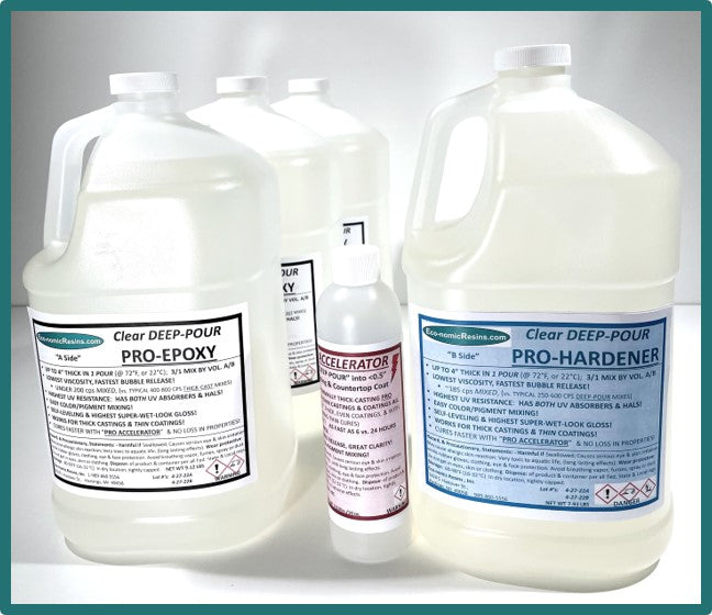 b.  ONE 10 Oz. Bottle of PRO-ACCELERATOR, with 4 Gallon Clear Deep-Pour Resin Kit:  3 Gal. PRO EPOXY & 1 Gal. PRO HARDENER