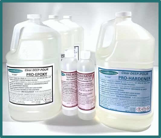 c.  TWO 10 Oz. Bottles of PRO-ACCELERATOR, with 4 Gallon Clear-THICK-Cast Resin Kit: 3 Gal. PRO EPOXY & 1 Gal. PRO HARDENER